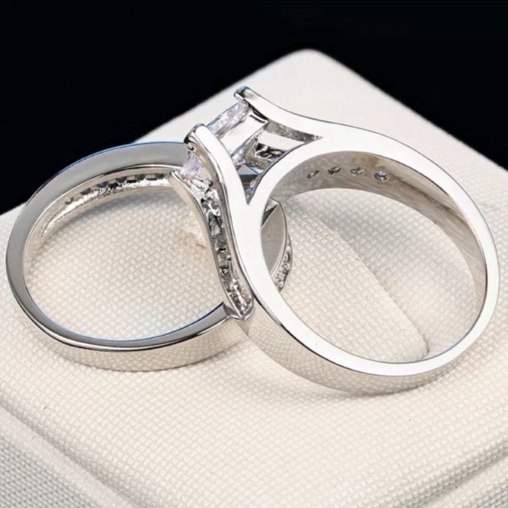 💯 NEW 2PC/SET 925 STERLING SILVER DIAMOND RING, CUTE RING, SHINY RING. - Picture 6 of 7